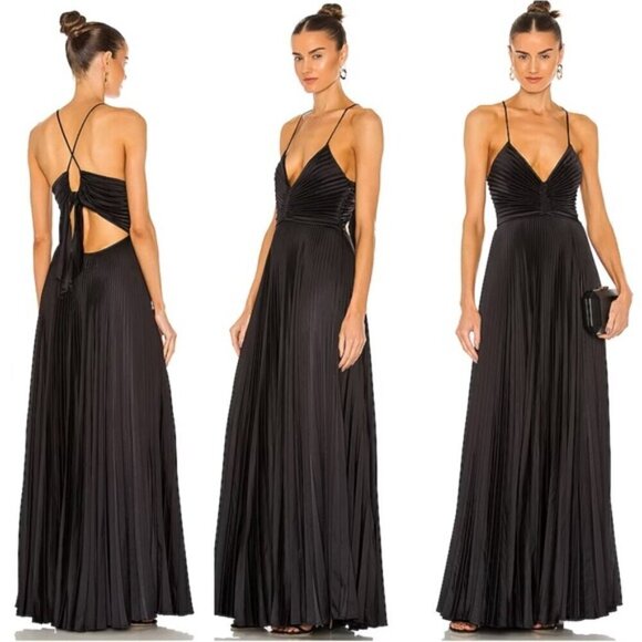 New A.L.C. Aries Satin Pleated Black Dress NWT 6 US - Picture 1 of 14
